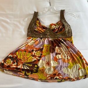 SKY Floral Top with Leather detail